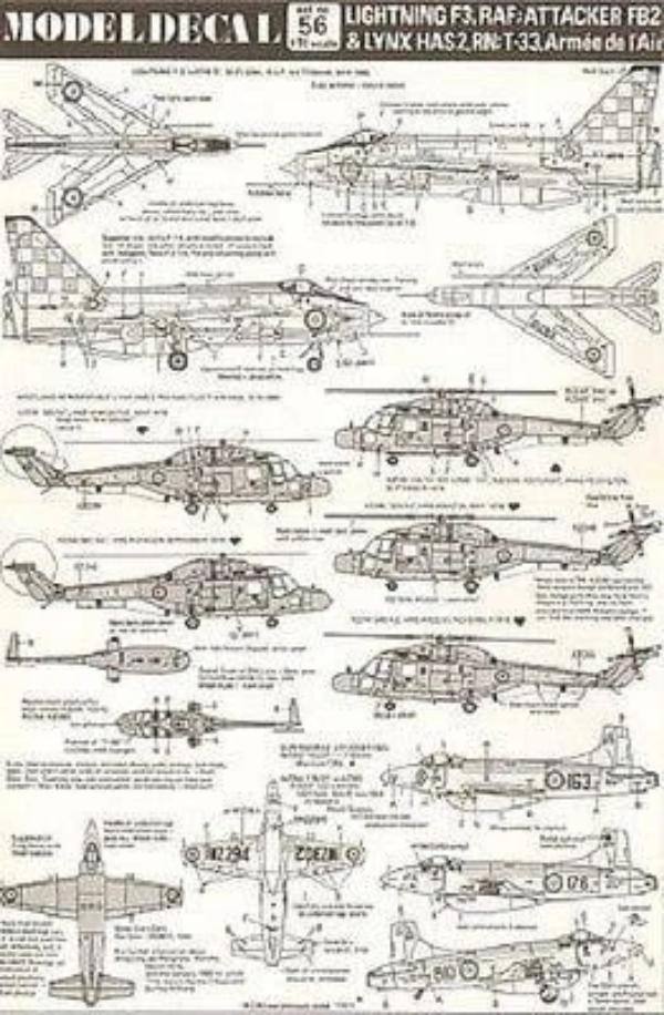 Modeldecal 56 1/72 Lightning, Lynx, FB.2, T-33A Model Decals - SGS Model Store