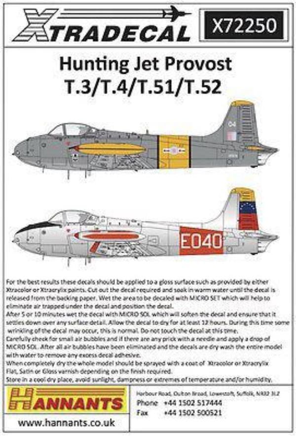 Xtradecal X72250 1/72 Hunting Jet Provost T.3/T.3a/T4/T51/T52 Model Decals - SGS Model Store