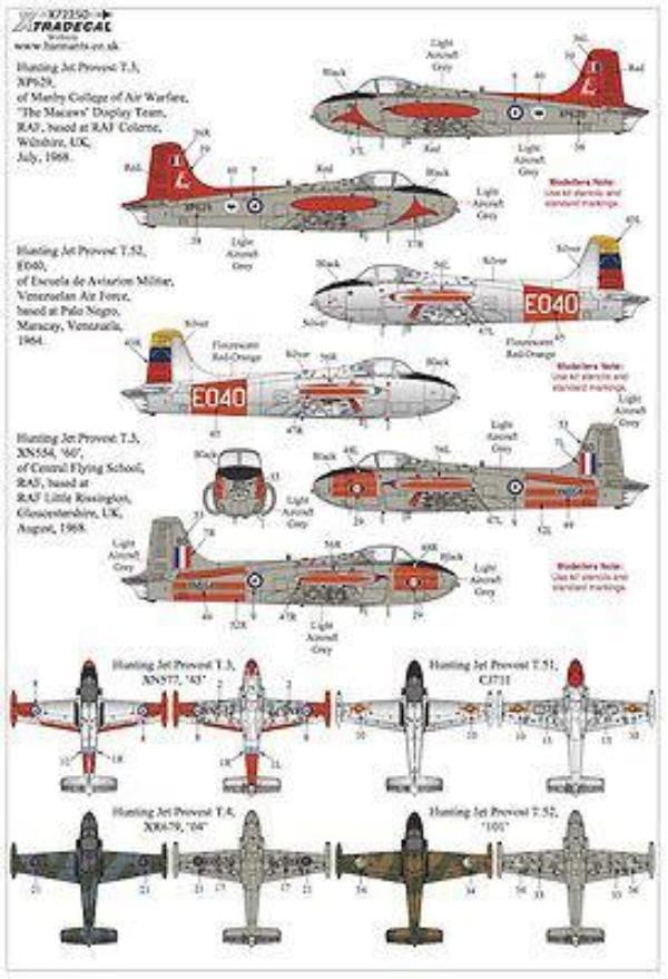 Xtradecal X72250 1/72 Hunting Jet Provost T.3/T.3a/T4/T51/T52 Model Decals - SGS Model Store
