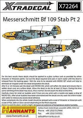 Xtradecal X72264 1/72 Messerschmitt Bf-109 Stab markings Pt 2 Model Decals - SGS Model Store