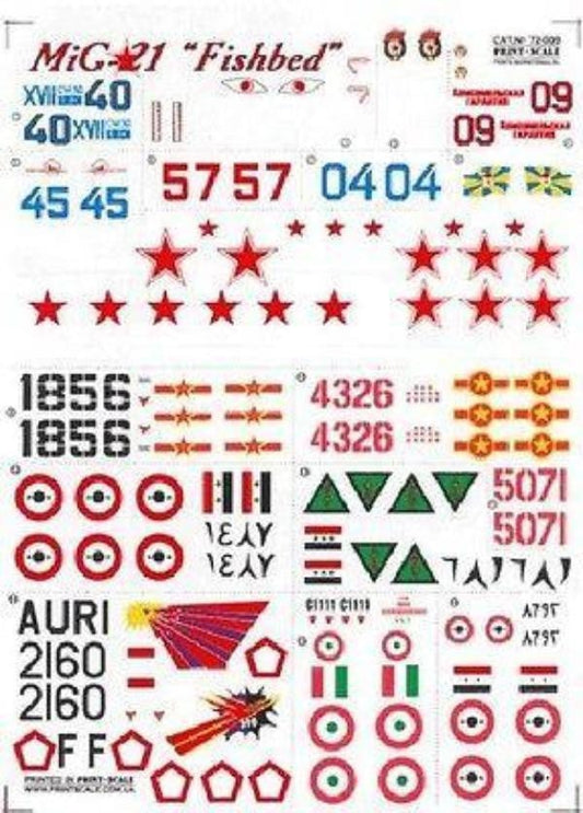 Print Scale 72-009 1/72 Mikoyan MiG-21 Fishbed Model Decals - SGS Model Store