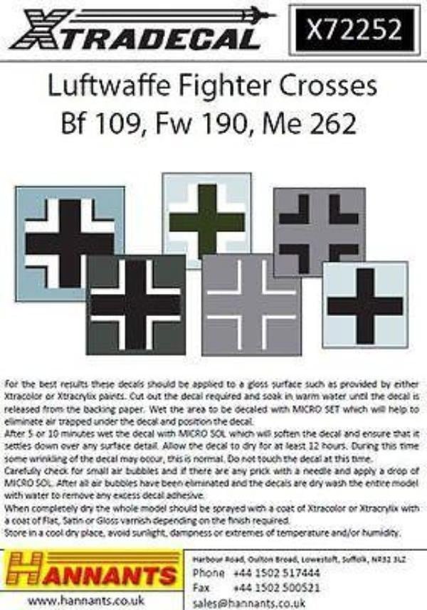 Xtradecal X72252 1/72 Luftwaffe Fighter Crosses Model Decals - SGS Model Store