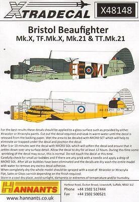 Xtradecal X48148 1/48 Bristol Beaufighter Model Decals - SGS Model Store