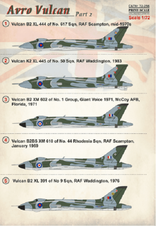 Print Scale 72-256 1/72 Avro Vulcan Part 2 Model Decals - SGS Model Store