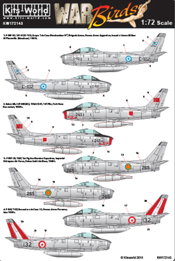 Kits-World KW172143 1/72 North-American F-86 Sabre Model Decals - SGS Model Store