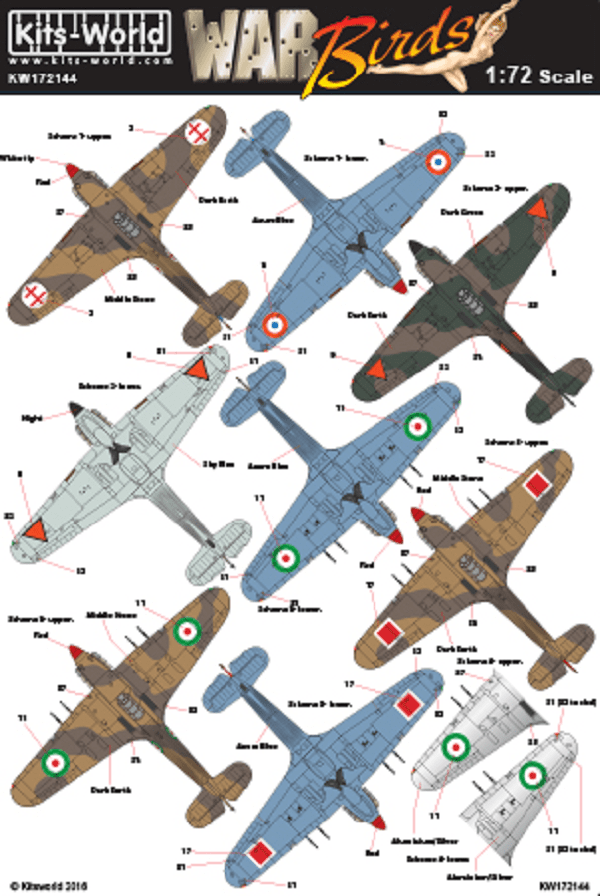Kits-World KW172144 1/72 Hawker Hurricane - Foreign Operators Model Decals - SGS Model Store