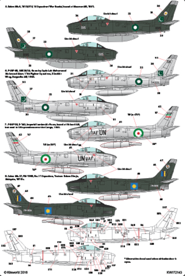 Kits-World KW172143 1/72 North-American F-86 Sabre Model Decals - SGS Model Store
