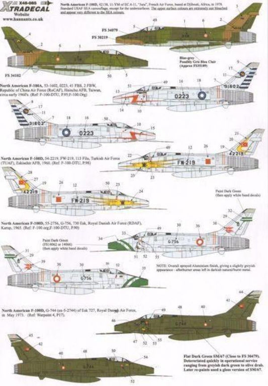 Xtradecal X48085 1/48 F-100D Super Sabre Pt 3 In Foreign Service Model Decals - SGS Model Store