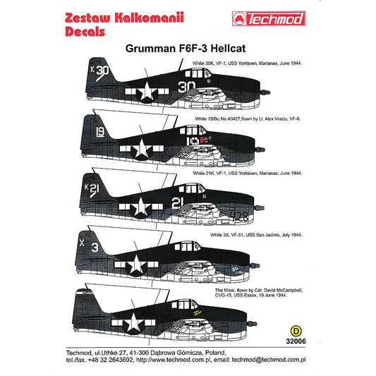 Techmod 32006 1/32 Grumman F6F-3 Hellcat Decals