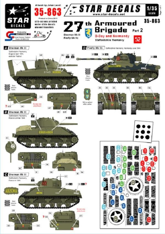 Star Decals 35-863 1/35 27th Armoured Brigade, D-Day and Normandy Part 2 Decals - SGS Model Store