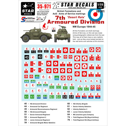 Star Decals 35-971 Brit 7th Armoured Division 'Desert Rats' NW Eur 1/35