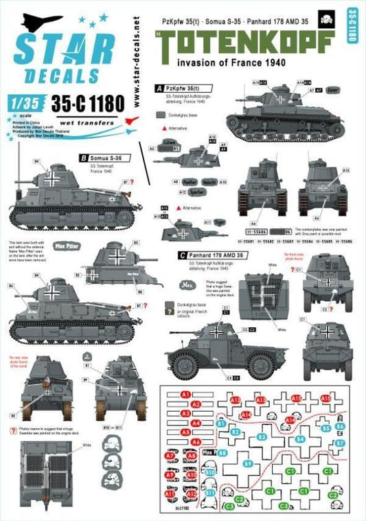 Star Decals 35-C1180 1/35 SS Totenkopf Invasion of France 1940 Model Decals - SGS Model Store