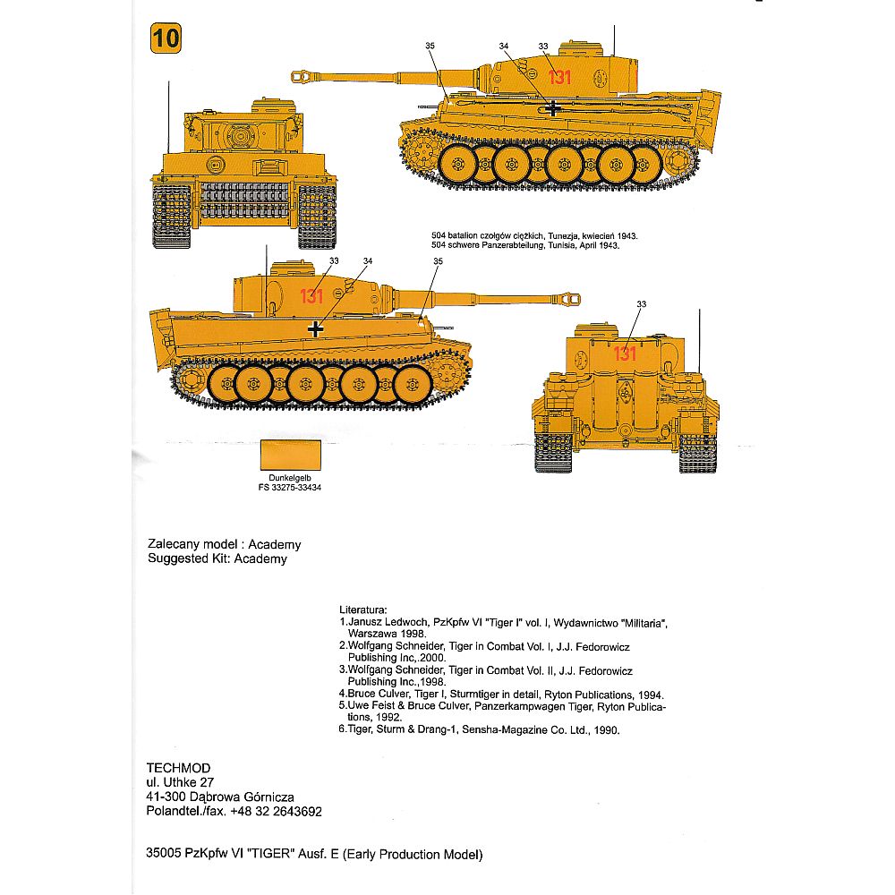 Techmod 35005 Pz.Kpfw.VI Tiger Ausf.E (Early Production Model) 1/35 Decals