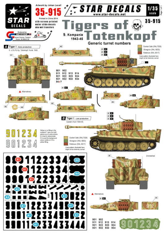 Star Decals 35-915 1/35 Tigers of Totenkopf Generic turret numbers Model Decals - SGS Model Store