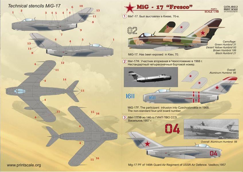 Print Scale 48-013 1/48 Mikoyan MiG-17 Fresco Part 1 Model Decals - SGS Model Store