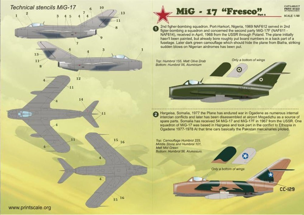 Print Scale 48-017 1/48 Mikoyan MiG-17 Fresco Part 2 Model Decals - SGS Model Store