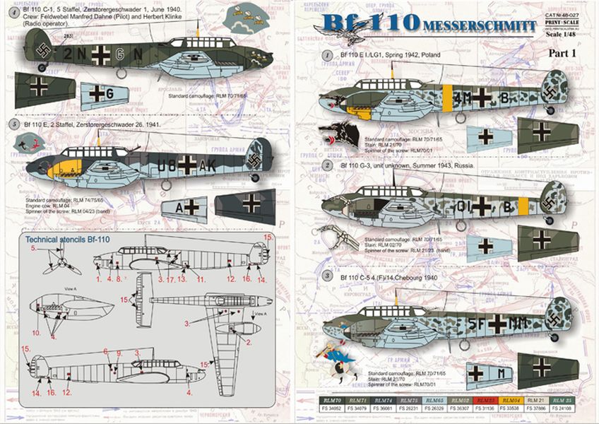 Print Scale 48-027 1/48 Messerschmitt Bf-110 Part 1 Model Decals - SGS Model Store