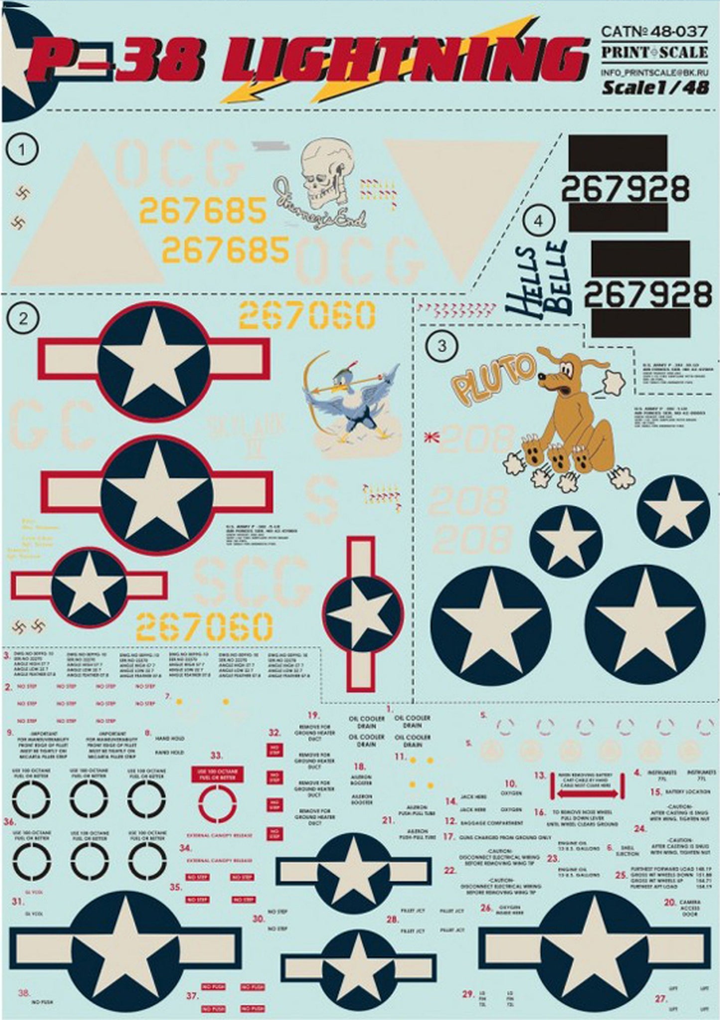 Print Scale 48-037 1/48 Lockheed P-38 Lightning Part 2 Decals