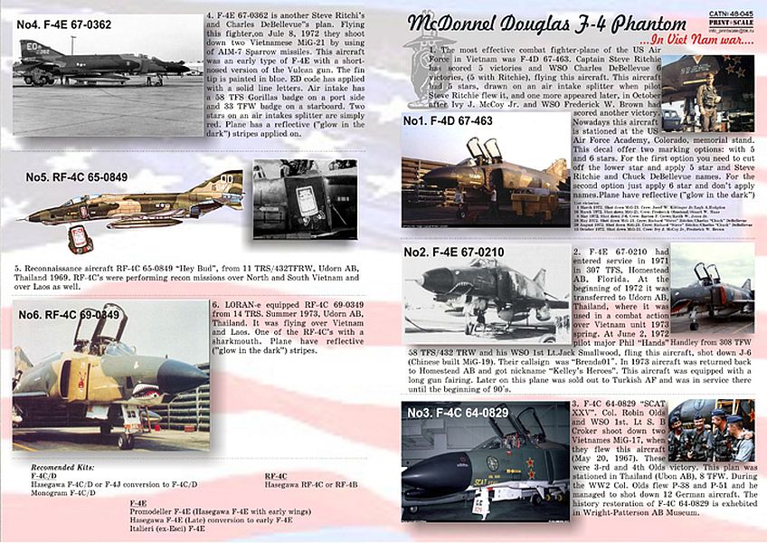 Print Scale 48-045 1/48 McDonnell F-4 Phantom II in Vietnam war Model Decals - SGS Model Store