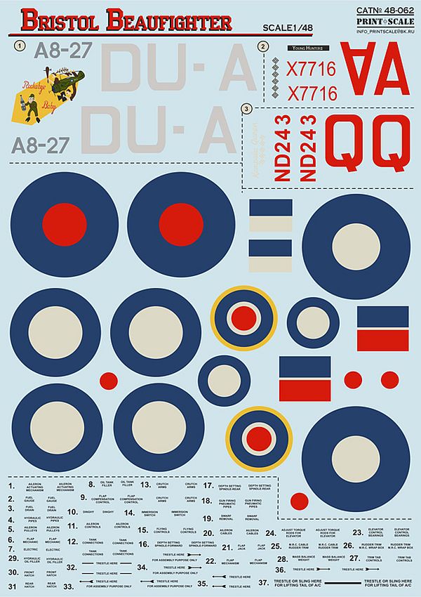 Print Scale 48-062 1/48 Bristol Beaufighter Model Decals - SGS Model Store