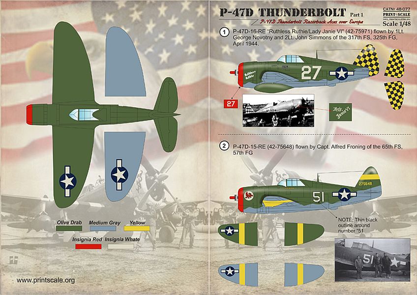 Print Scale 48-077 1/48 Republic P-47D Thunderbolt Part 1 Model Decals - SGS Model Store