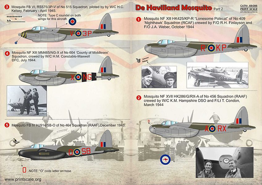 Print Scale 48-086 de Havilland Mosquito Part 2 Decals 1/48