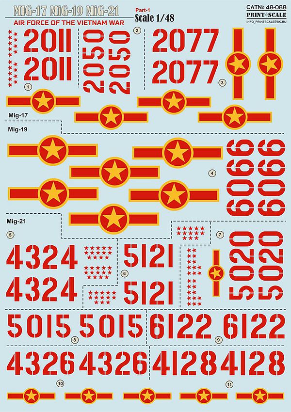Print Scale 48-088 1/48 MiG Air force of the Vietnam war Part 1 Model Decals