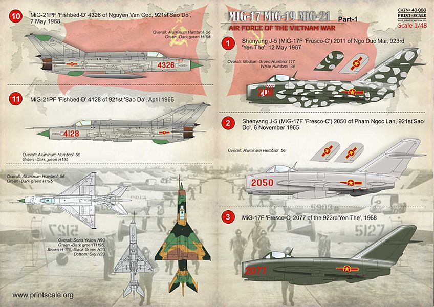 Print Scale 48-088 1/48 MiG Air force of the Vietnam war Part 1 Model Decals