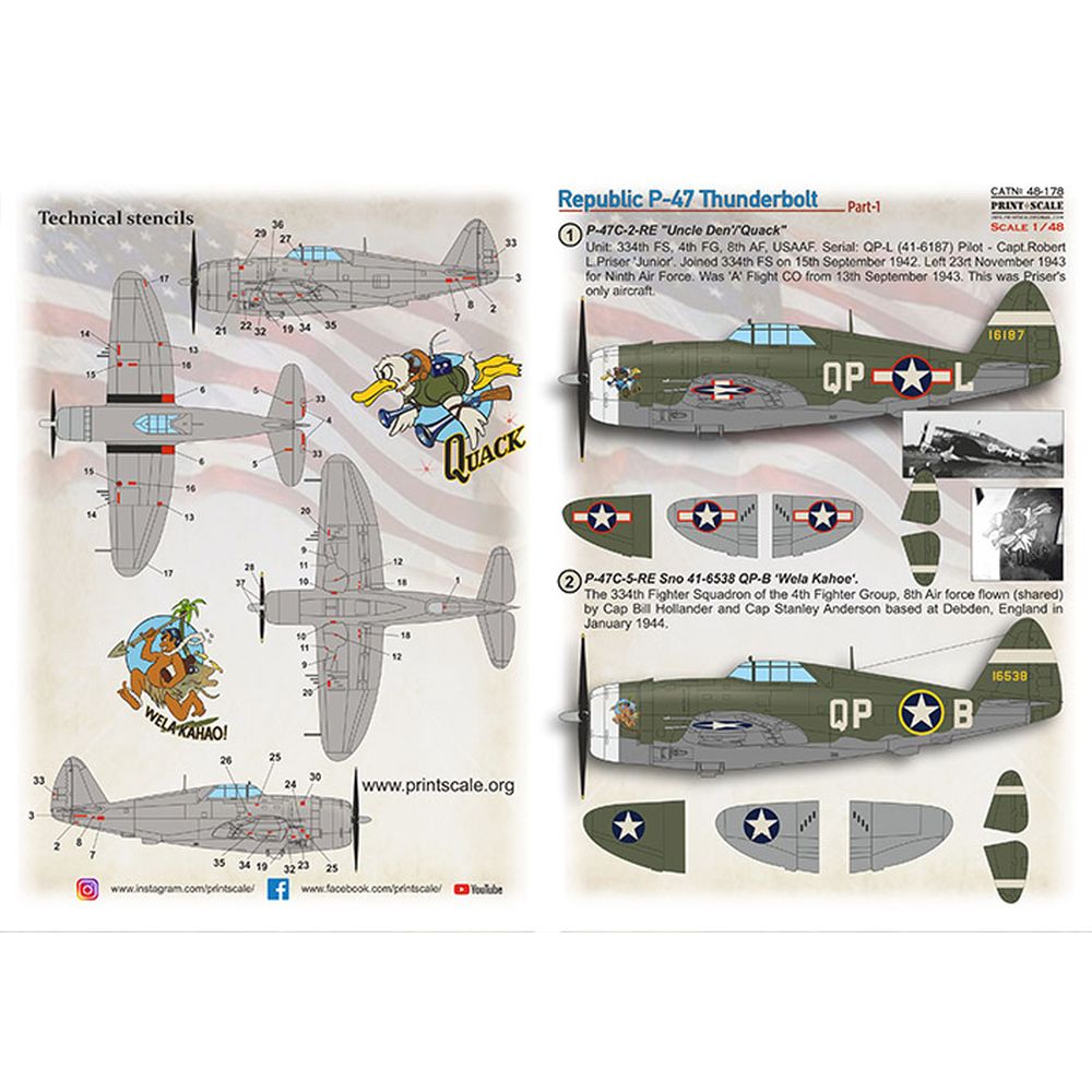 Print Scale 48-178 Republic P-47 Thunderbolt Part 1 Decals 1/48