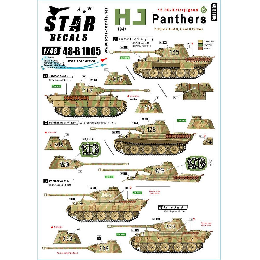 Star Decals 48-B1005 1/48 HJ Panthers 12. SS-Hitlerjugend Decals