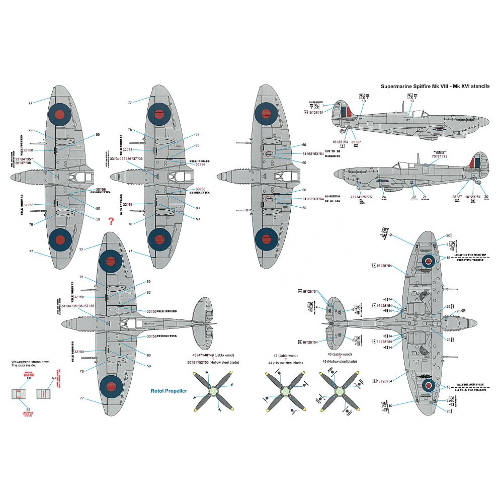 Techmod 48093 Supermarine Spitfire Mk I-XVI Stencils Decals 1/48