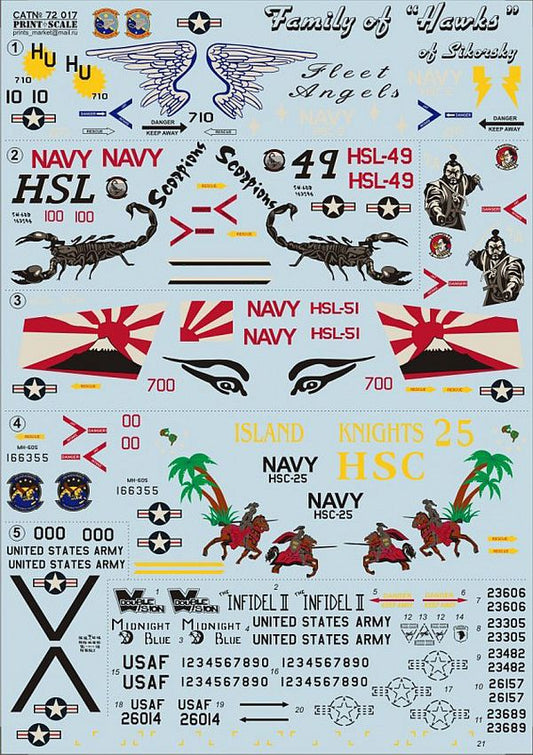 Print Scale 72-017 1/72 Family of "Hawks" of Sikorsky Model Decals