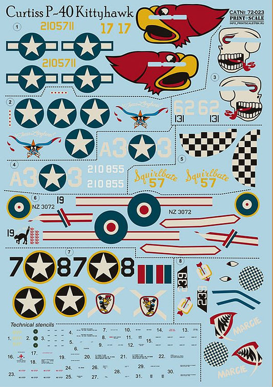 Print Scale 72-023 1/72 Сurtiss P-40 Kittyhawk Model Decals