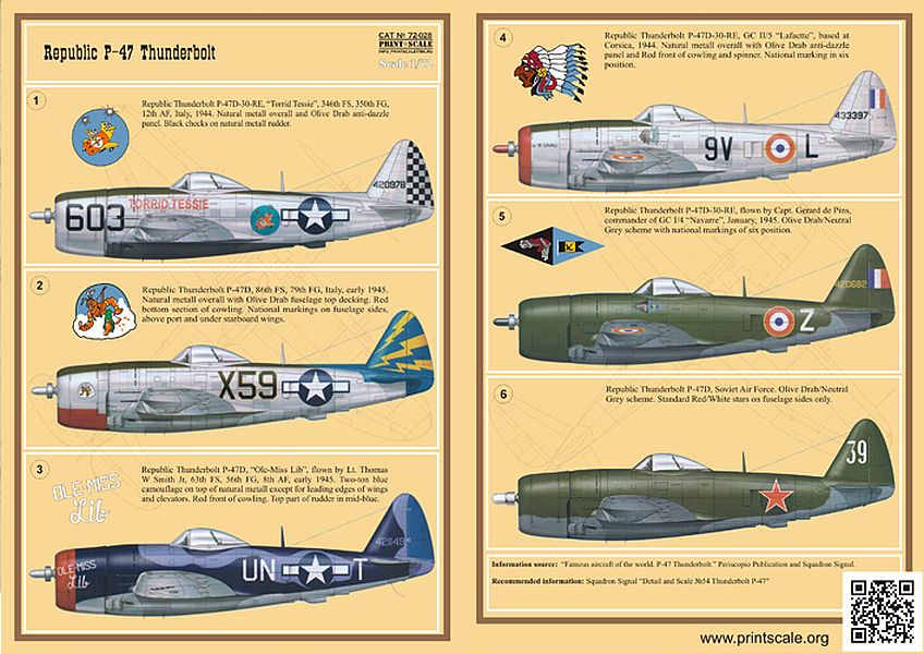 Print Scale 72-028 1/72 Republic P-47 Thunderbolt Part 2 Model Decals