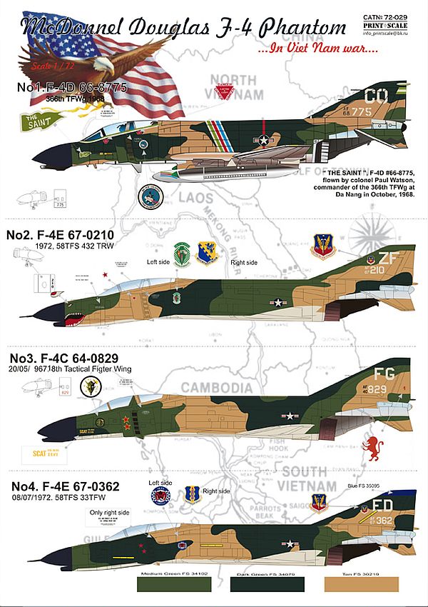 Print Scale 72-029 1/72 McDonnell-Douglas F-4 Phantom in Vietnam War Model Decals