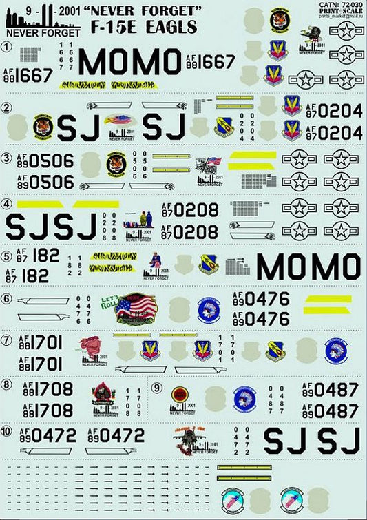 Print Scale 72-030 1/72 McDonnell F-15E Strike Eagle 'Never Forget' Model Decals