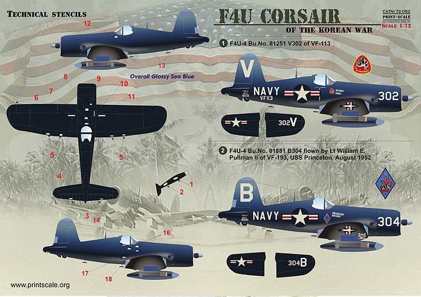 Print Scale 72-052 Vought F4U Corsair Korean War Decals 1/72