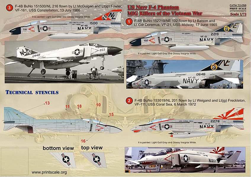 Print Scale 72-058 1/72 U.S. Navy F-4 Phantom Mig Killers Part 1 Model Decals