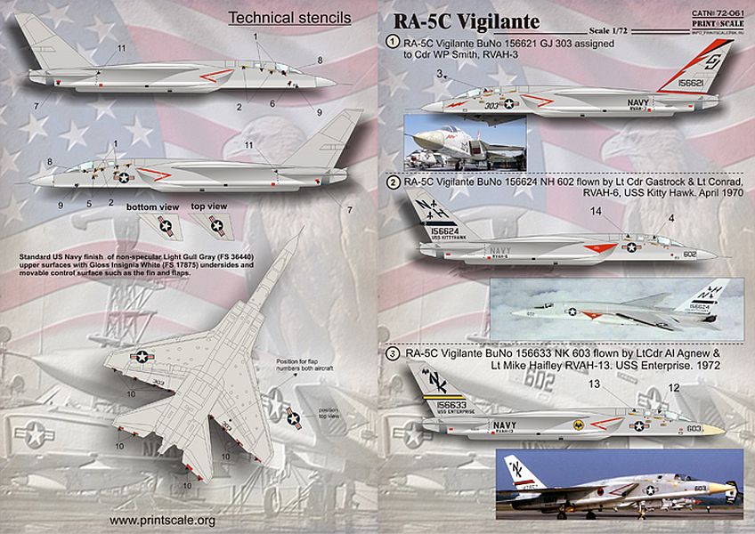 Print Scale 72-061 1/72 North-American RA-5C Vigilante Model Decals