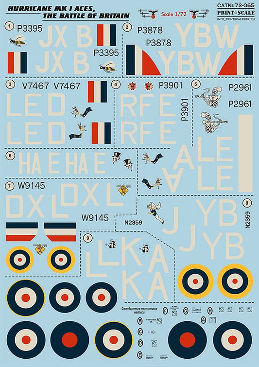 Print Scale 72-065 1/72 Hurricane Battle Of Britain Aces Model Decals