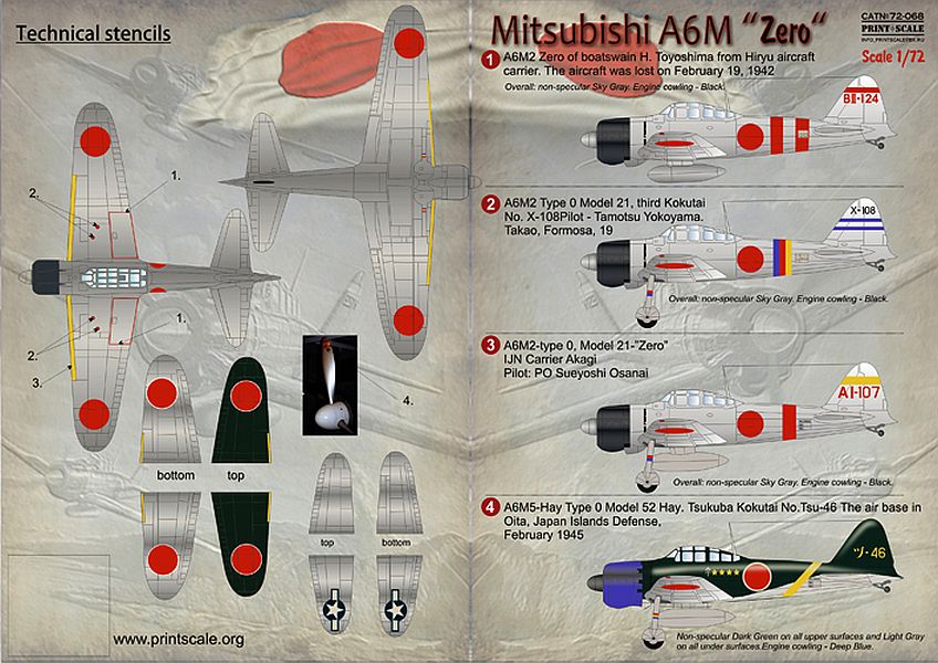 Print Scale 72-068 1/72 Mitsubishi A6M 'Zero' Model Decals