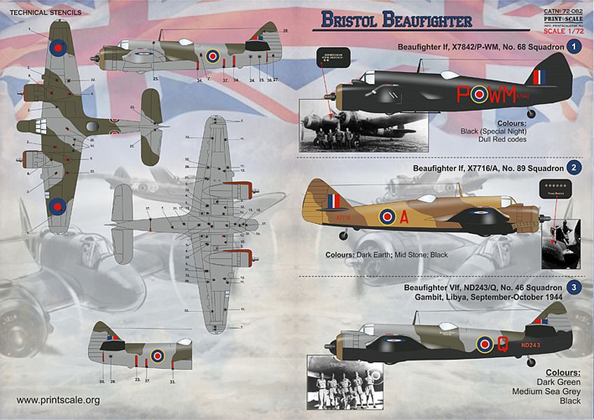 Print Scale 72-082 1/72 Bristol Beaufighter Model Decals