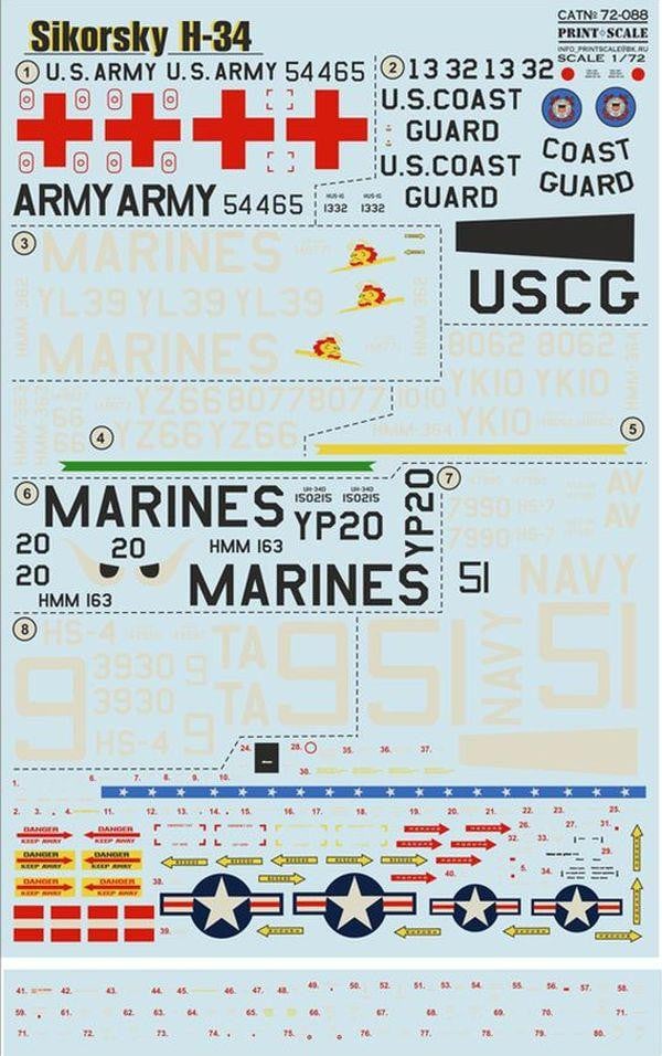 Print Scale 72-088 1/72 Sikorsky H-34 Model Decals - SGS Model Store