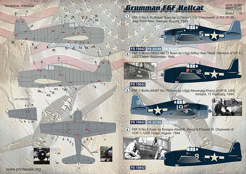Print Scale 72-094 1/72 Grumman F6F Hellcat Model Decals