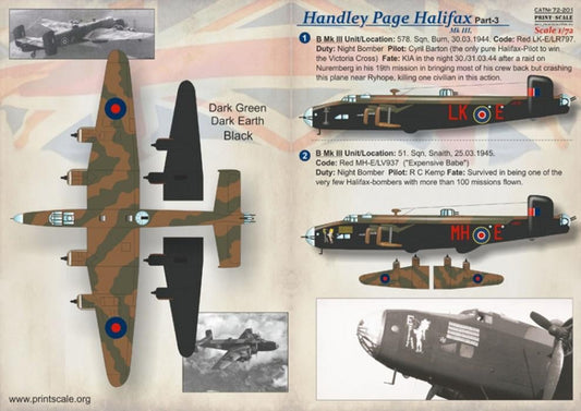 Print Scale 72-201 1/72 Handley-Page Halifax Part 3 Model Decals - SGS Model Store