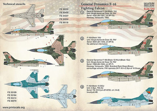 Print Scale 72-364 1/72 Genera-Dynamics F-16A Fighting Falcon Model Decals - SGS Model Store