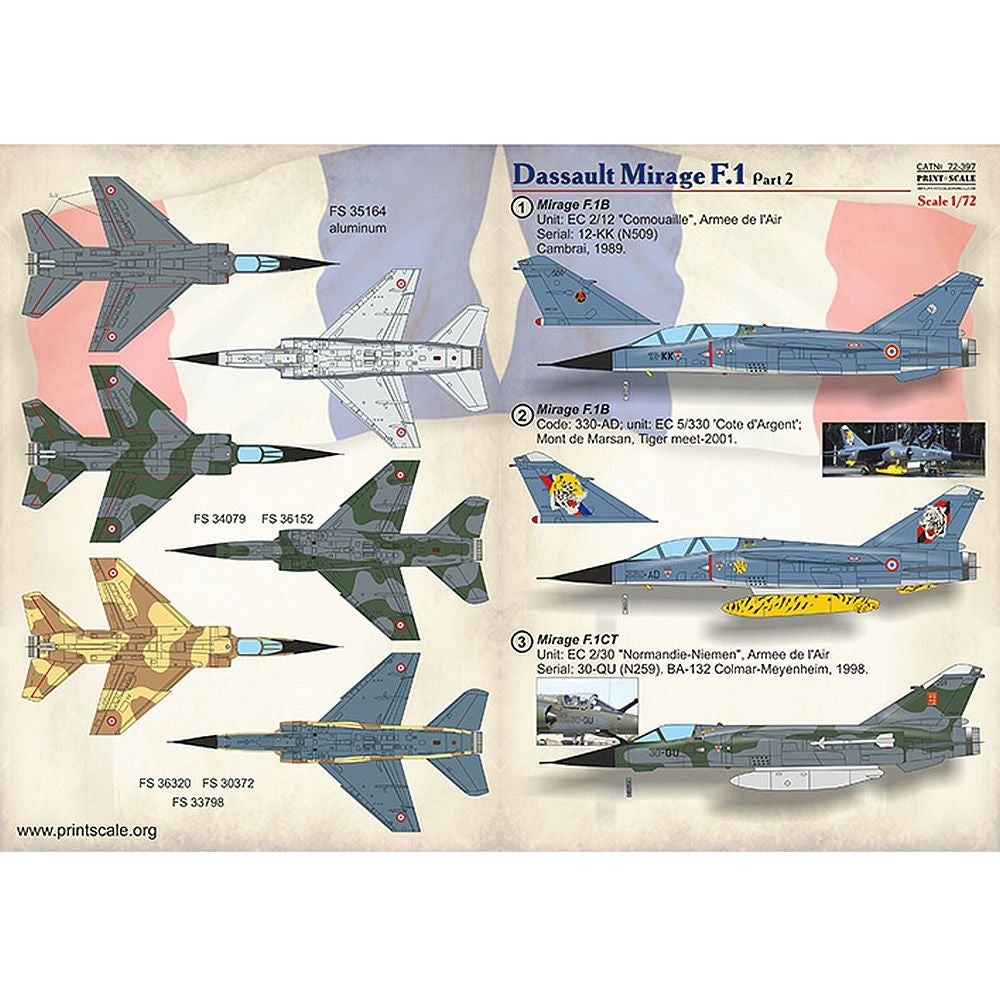 Print Scale 72-397 1/72 Dassault Mirage F.1 Part 2 Decals