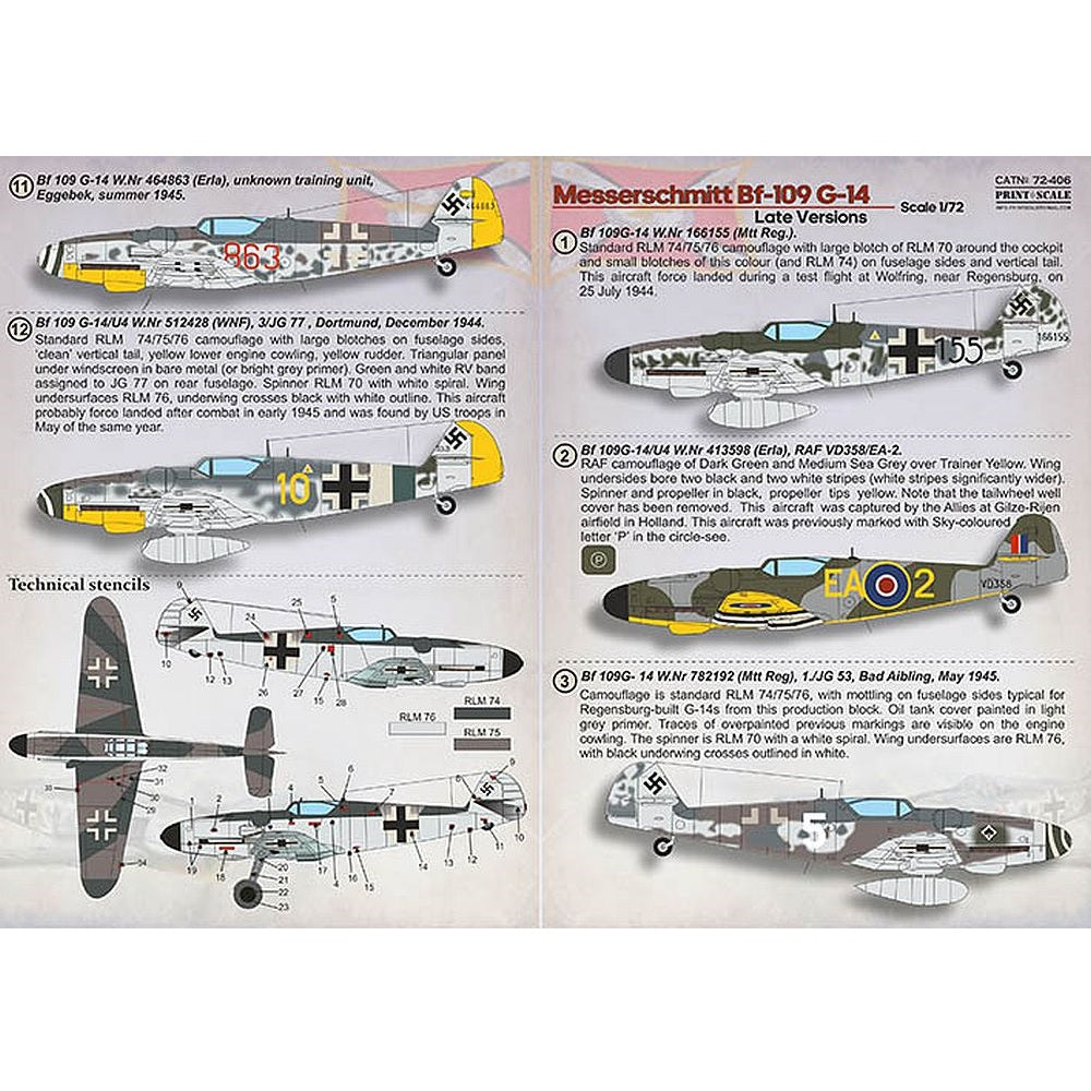 Print Scale 72-406 1/72 Messerschmitt Bf-10G-14 Late Decals