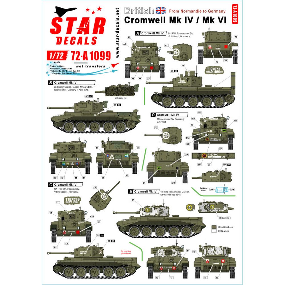 Star Decals 72-A1099 British Cromwell Mk IV / VI Decals 1/72