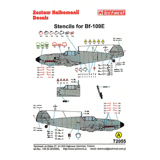 Techmod 72055 Stencils for Messerschmitt Bf-109E Decals 1/72